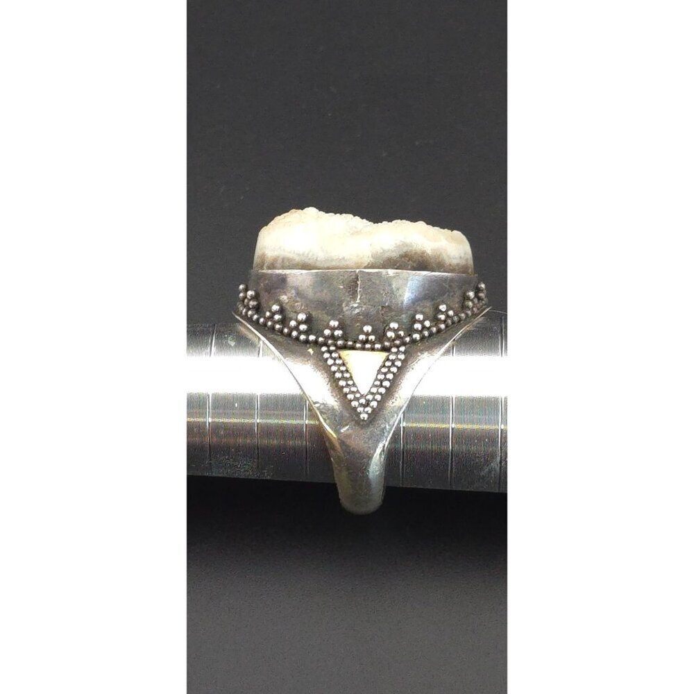 Estate 925 Sterling Silver White Druzy Quartz Statement Ring Heavy Size 8 - Picture 12 of 13